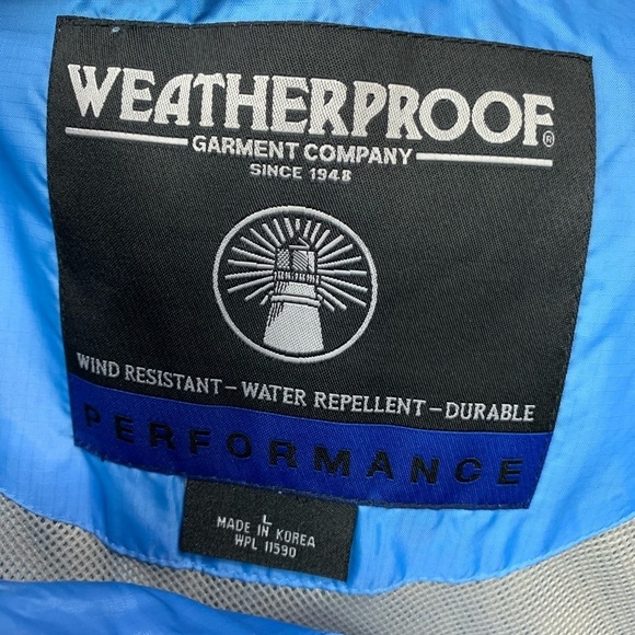 Weatherproof Blue Zipper Front Packable Rain Jacket - Picture 7 of 8